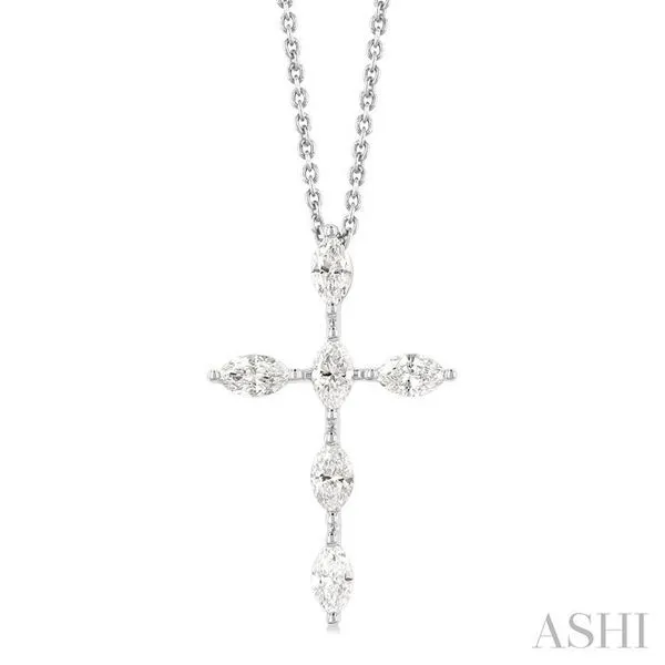 3/4 Ctw Cross 6-Stone Marquise Cut Diamond Fashion Pendant With Chain in 14K White Gold Hart's Jewelers Grants Pass, OR