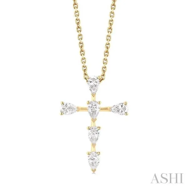 1/2 Ctw Cross 6-Stone Pear Cut Diamond Fashion Pendant With Chain in 14K Yellow Gold Hart's Jewelers Grants Pass, OR
