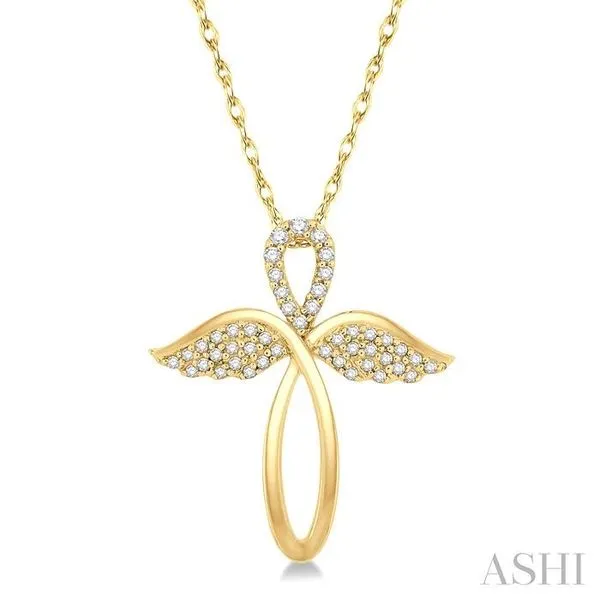1/6 Ctw Angel Wing Round Cut Diamond Cross Pendant With Chain in 10K Yellow Gold Hart's Jewelers Grants Pass, OR