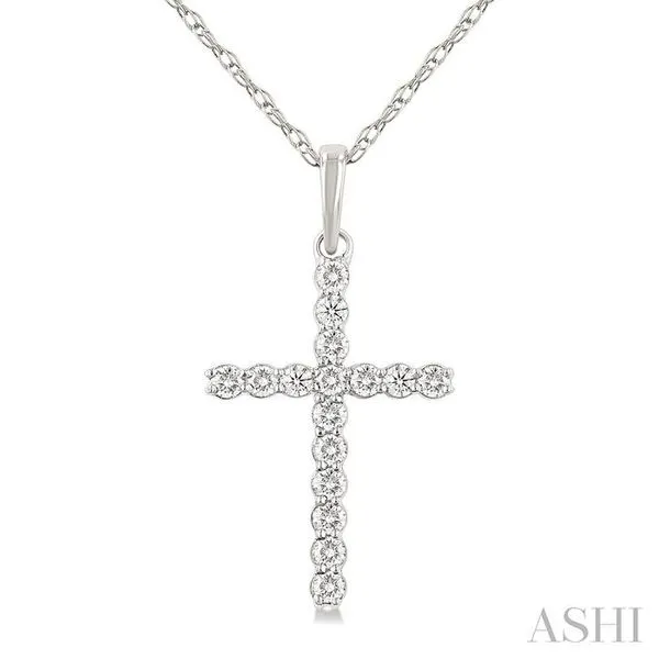 1/10 Ctw Cross Round Cut Diamond Fashion Pendant With Chain in 14K White Gold Hart's Jewelers Grants Pass, OR