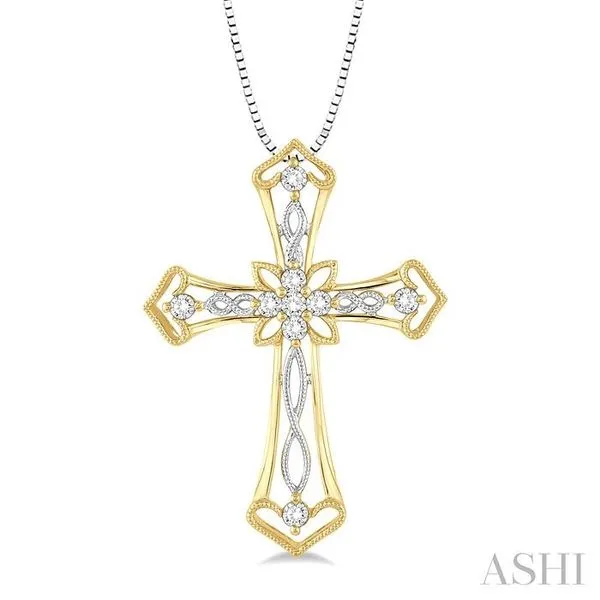 1/5 Ctw Round Cut Diamond Cross Pendant in 14K Yellow and White Gold with Chain Hart's Jewelers Grants Pass, OR