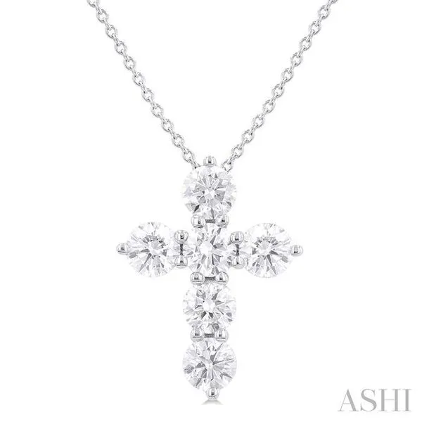 1 1/2 Ctw Round Cut Diamond Christian Cross 6-Stone Fashion Pendant With Chain in 14K White Gold Hart's Jewelers Grants Pass, OR