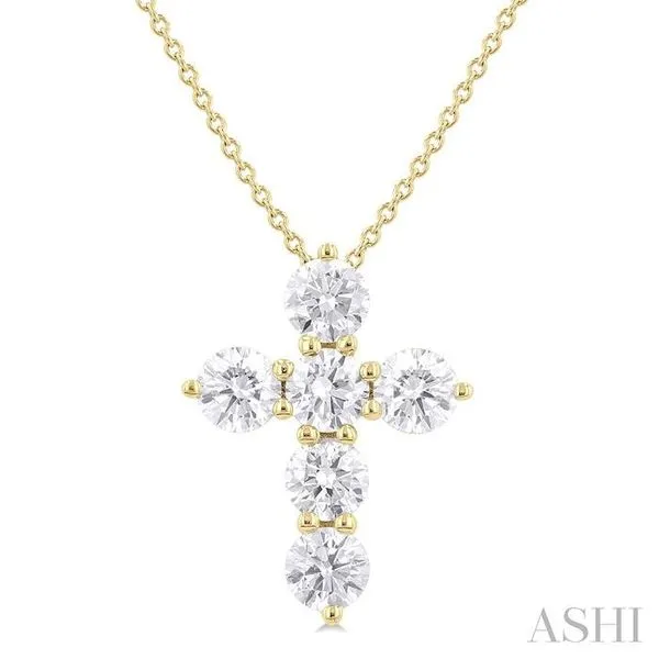 1 1/2 Ctw Round Cut Diamond Christian Cross 6-Stone Fashion Pendant With Chain in 14K Yellow Gold Hart's Jewelers Grants Pass, OR