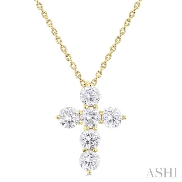 1 Ctw Round Cut Diamond Christian Cross 6-Stone Fashion Pendant With Chain in 14K Yellow Gold Hart's Jewelers Grants Pass, OR