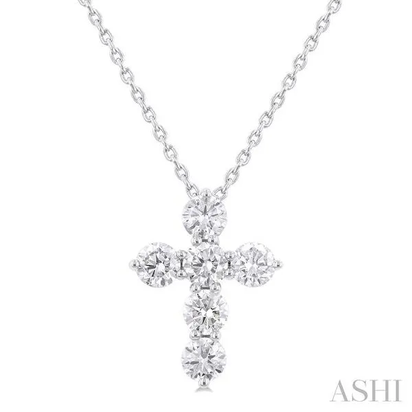 3/4 Ctw Round Cut Diamond Christian Cross 6-Stone Fashion Pendant With Chain in 14K White Gold Hart's Jewelers Grants Pass, OR