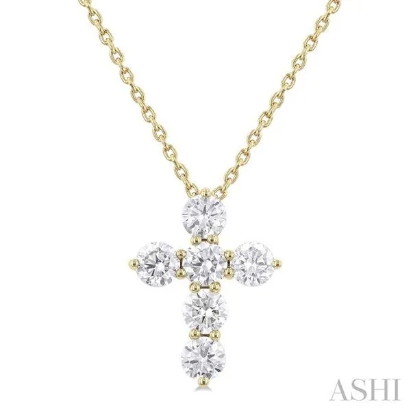 3/4 Ctw Round Cut Diamond Christian Cross 6-Stone Fashion Pendant With Chain in 14K Yellow Gold Hart's Jewelers Grants Pass, OR