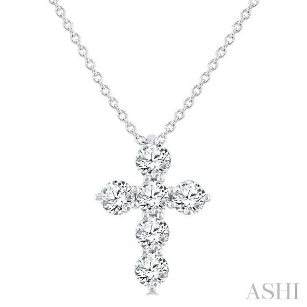 1/2 Ctw Round Cut Diamond Christian Cross 6-Stone Fashion Pendant With Chain in 14K White Gold Hart's Jewelers Grants Pass, OR