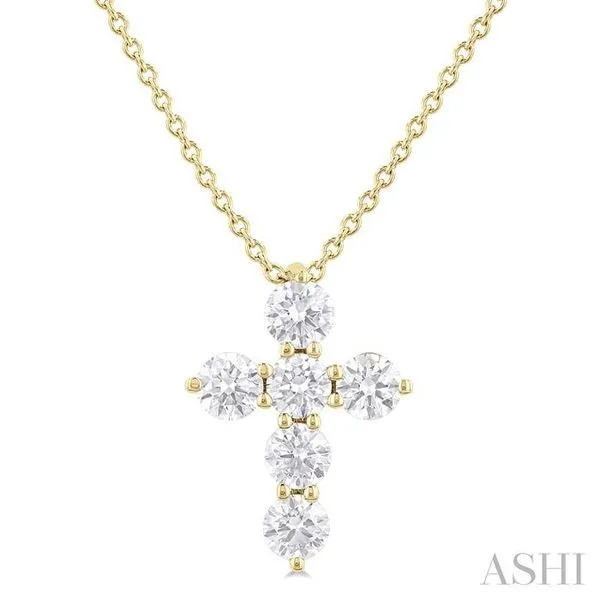 1/2 Ctw Round Cut Diamond Christian Cross 6-Stone Fashion Pendant With Chain in 14K Yellow Gold Hart's Jewelers Grants Pass, OR