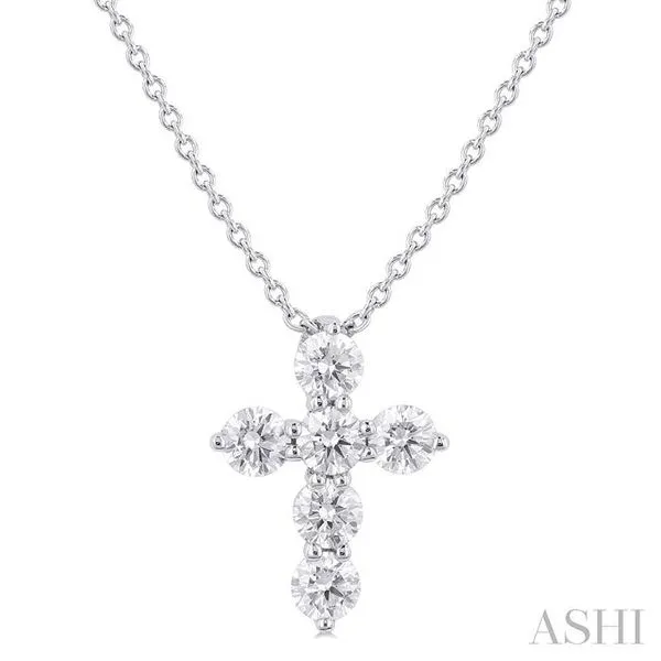 1/3 Ctw Round Cut Diamond Christian Cross 6-Stone Fashion Pendant With Chain in 14K White Gold Hart's Jewelers Grants Pass, OR
