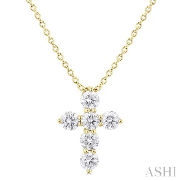 1/3 Ctw Round Cut Diamond Christian Cross 6-Stone Fashion Pendant With Chain in 14K Yellow Gold Hart's Jewelers Grants Pass, OR