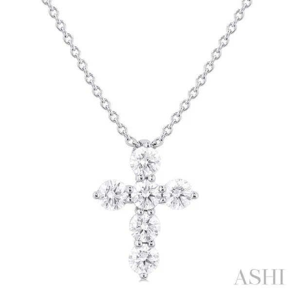 1/3 Ctw Round Cut Diamond Christian Cross 6-Stone Fashion Pendant With Chain in 14K White Gold Hart's Jewelers Grants Pass, OR