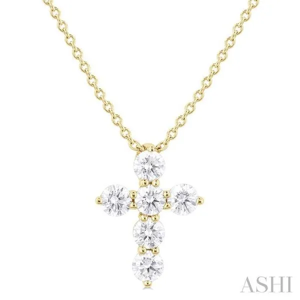 1/3 Ctw Round Cut Diamond Christian Cross 6-Stone Fashion Pendant With Chain in 14K Yellow Gold Hart's Jewelers Grants Pass, OR