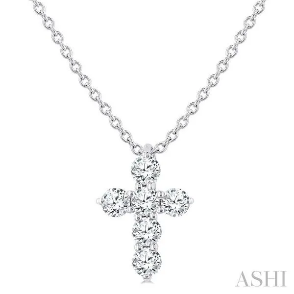 1/4 Ctw Round Cut Diamond Christian Cross 6-Stone Fashion Pendant With Chain in 14K White Gold Hart's Jewelers Grants Pass, OR