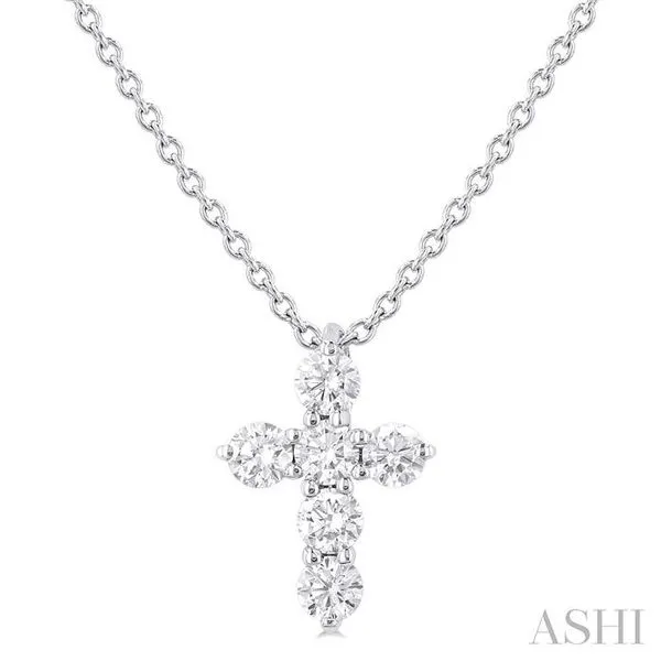 1/4 Ctw Round Cut Diamond Christian Cross 6-Stone Fashion Pendant With Chain in 14K White Gold Hart's Jewelers Grants Pass, OR