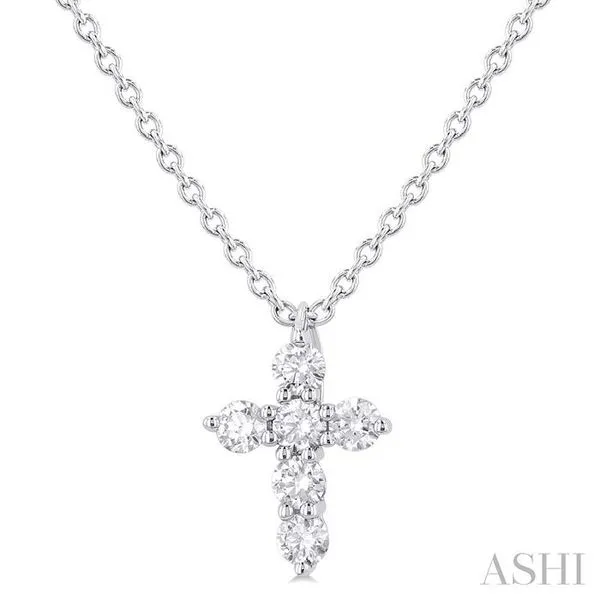 1/6 Ctw Round Cut Diamond Christian Cross 6-Stone Fashion Pendant With Chain in 14K White Gold Hart's Jewelers Grants Pass, OR
