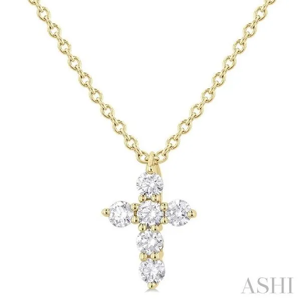 1/6 Ctw Round Cut Diamond Christian Cross 6-Stone Fashion Pendant With Chain in 14K Yellow Gold Hart's Jewelers Grants Pass, OR