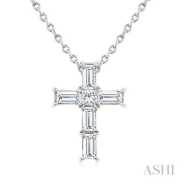 1/6 Ctw Princess and Baguette Cut Diamond Cross Petite Fashion Pendant With Chain in 10K White Gold Hart's Jewelers Grants Pass, OR