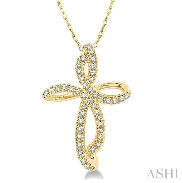 1/6 Ctw Twirl Pattern Cross Round Cut Diamond Pendant With Link Chain in 10K Yellow Gold Hart's Jewelers Grants Pass, OR