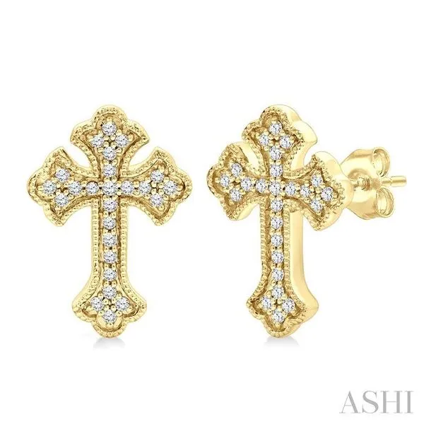 1/6 Ctw Round Cut Diamond Cross Petite Fashion Earrings in 10K Yellow Gold Hart's Jewelers Grants Pass, OR