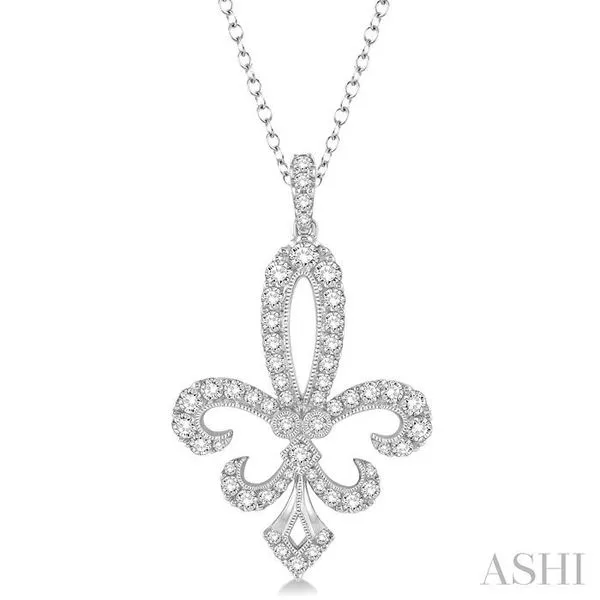 1 1/2 Ctw Round Cut Diamond Fleur De Lis Pendant in 14K White Gold with Chain Hart's Jewelers Grants Pass, OR