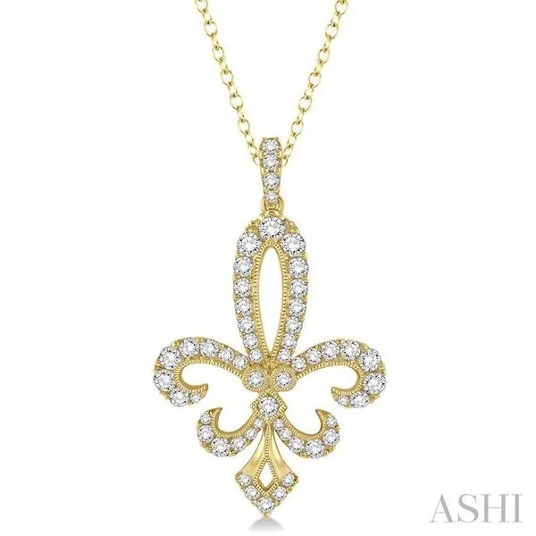 1 1/2 Ctw Round Cut Diamond Fleur De Lis Pendant in 14K Yellow Gold with Chain Hart's Jewelers Grants Pass, OR