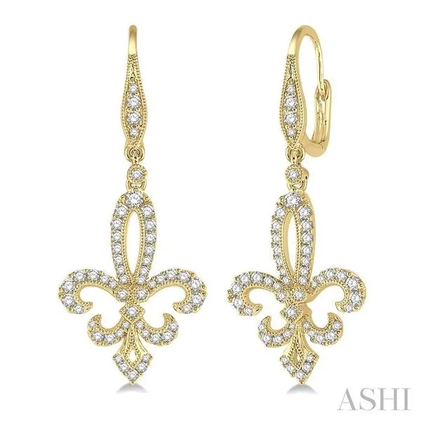 3/4 Ctw Fleur De Lis Round Cut Diamond Hanging Earrings in 14K Yellow Gold Hart's Jewelers Grants Pass, OR