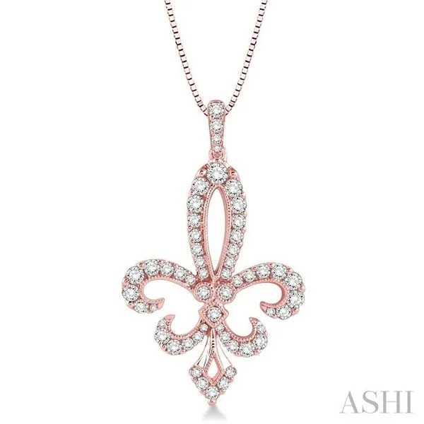 3/4 Ctw Round Cut Diamond Fleur De Lis Pendant in 14K Rose Gold with Chain Hart's Jewelers Grants Pass, OR