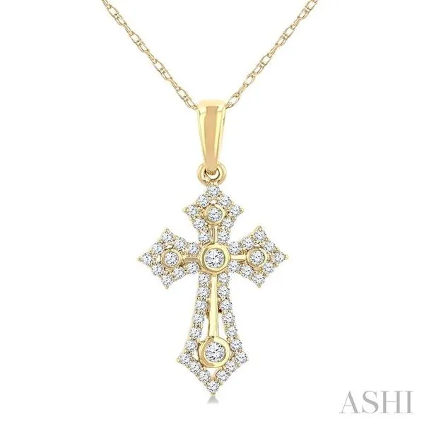 1/4 Ctw Round Cut Diamond Cross Motif Fashion Pendant With Chain in 10K Yellow Gold Hart's Jewelers Grants Pass, OR
