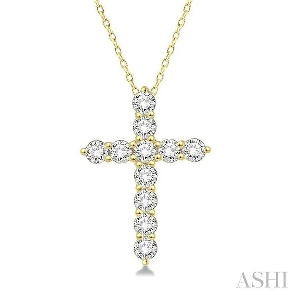 3/4 Ctw Round Cut Diamond Cross Pendant With Chain in 14K Yellow Gold Hart's Jewelers Grants Pass, OR