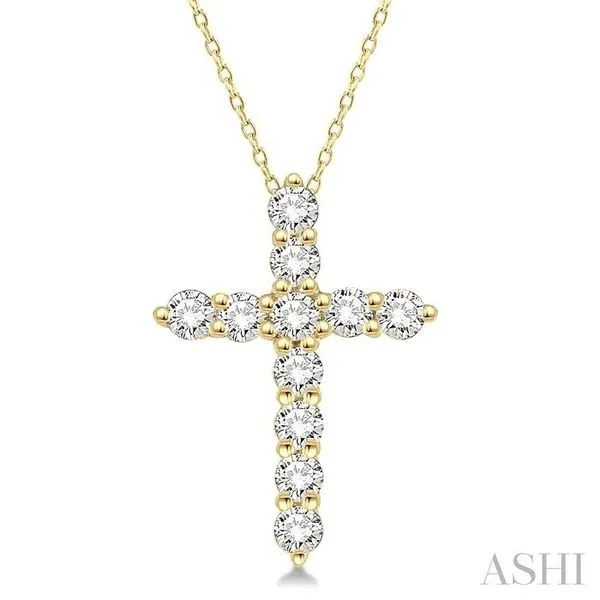 1/2 Ctw Round Cut Diamond Cross Pendant With Chain in 14K Yellow Gold Hart's Jewelers Grants Pass, OR
