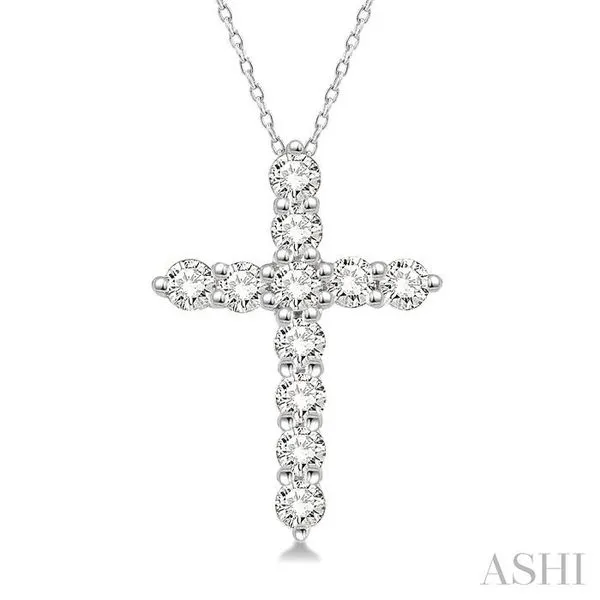 1/4 Ctw Round Cut Diamond Cross Pendant With Chain in 14K White Gold Hart's Jewelers Grants Pass, OR