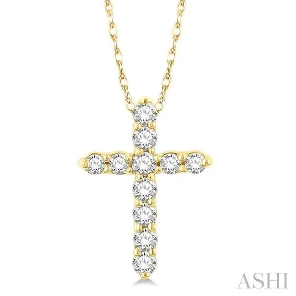 1/10 Ctw Round Cut Diamond Cross Pendant in 14K Yellow Gold with Chain Hart's Jewelers Grants Pass, OR