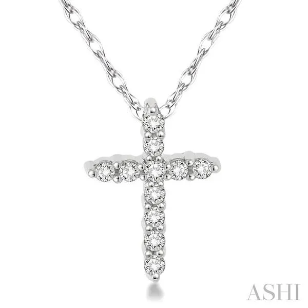 1/20 Ctw Round Cut Diamond Cross Petite Pendant in 10K White Gold with Chain Hart's Jewelers Grants Pass, OR
