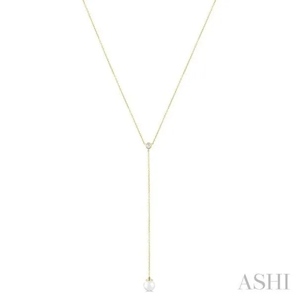7 MM Round Shape Cultured Pearl and 1/20 Ctw Round Cut Diamond Lariat Necklace in 14K Yellow Gold Hart's Jewelers Grants Pass, OR