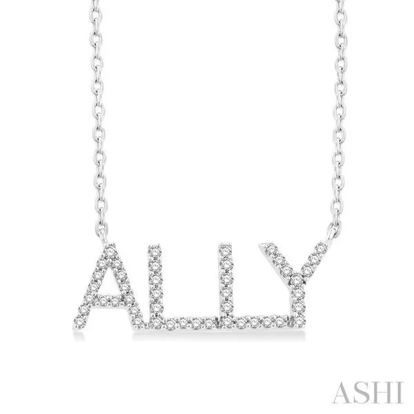1/8 Ctw 'ALLY' Block Name Round Cut Diamond Necklace in 10K White Gold Hart's Jewelers Grants Pass, OR