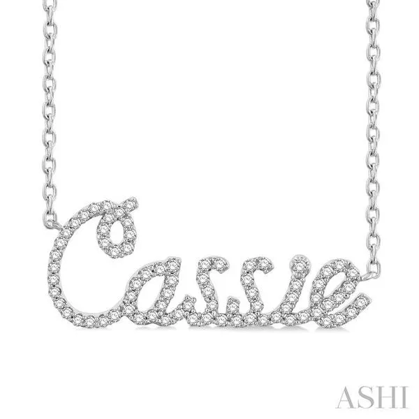 1/5 Ctw 'Cassie' Script Name Round Cut Diamond Necklace in 10K White Gold Hart's Jewelers Grants Pass, OR