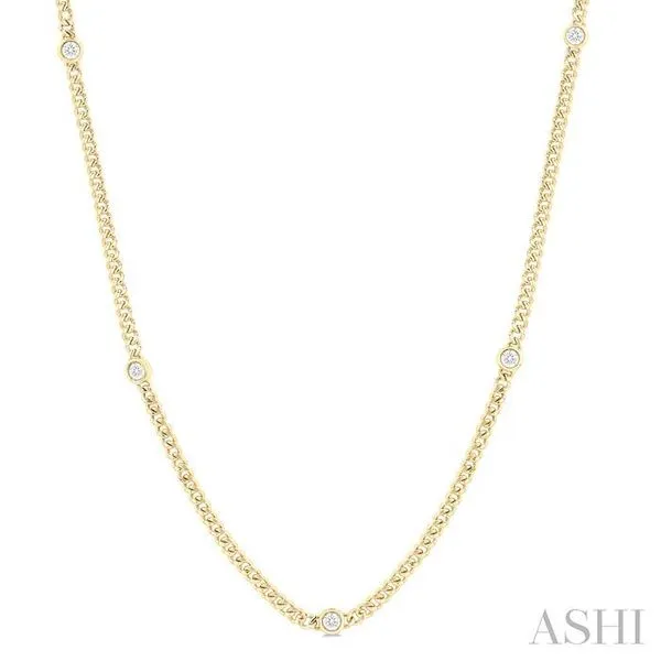 1/2 Ctw Bezel-Set Round-Cut Diamond Curb & Cuban Link Fashion Station Necklace in 14K Yellow Gold Hart's Jewelers Grants Pass, OR