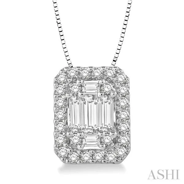 3/8 Ctw Octagonal Baguette & Round Cut Diamond Pendant With Box Chain in 14K White Gold Hart's Jewelers Grants Pass, OR