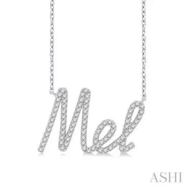 1/6 Ctw 'Mel' Script Name Round Cut Diamond Necklace in 10K White Gold Hart's Jewelers Grants Pass, OR
