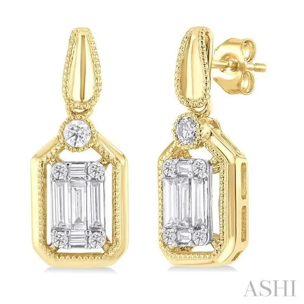1/3 Ctw Fusion Baguette and Round Cut Diamond Fashion Earrings in 14K Yellow and White Gold Hart's Jewelers Grants Pass, OR