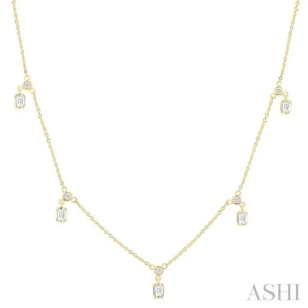 5/8 Ctw Dangle Emerald and Round Cut Diamond Station Necklace in 14K Yellow Gold Hart's Jewelers Grants Pass, OR