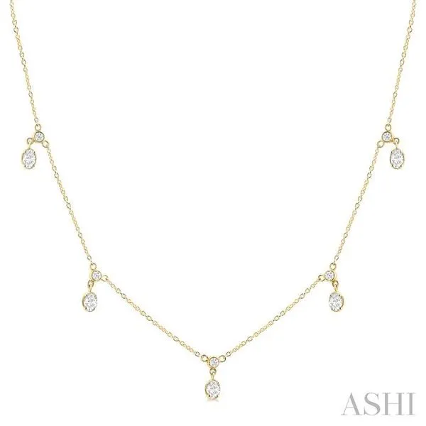 5/8 Ctw Dangle Oval and Round Cut Diamond Station Necklace in 14K Yellow Gold Hart's Jewelers Grants Pass, OR