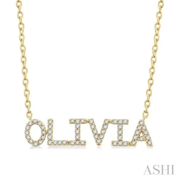 1/5 Ctw 'OLIVIA' Block Name Round Cut Diamond Necklace in 10K Yellow Gold Hart's Jewelers Grants Pass, OR