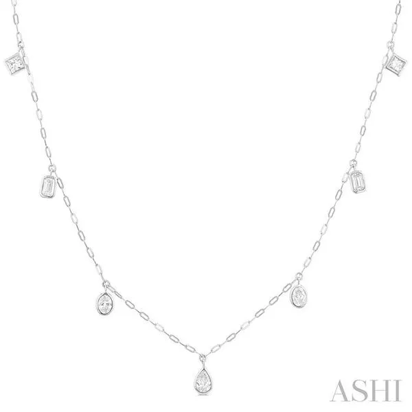 1 1/5 Ctw Bezel Set Mixed Diamond Cut Station Necklace in 14K White Gold Hart's Jewelers Grants Pass, OR