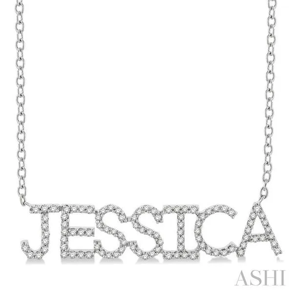 1/4 Ctw 'JESSICA' Block Name Round Cut Diamond Necklace in 10K White Gold Hart's Jewelers Grants Pass, OR
