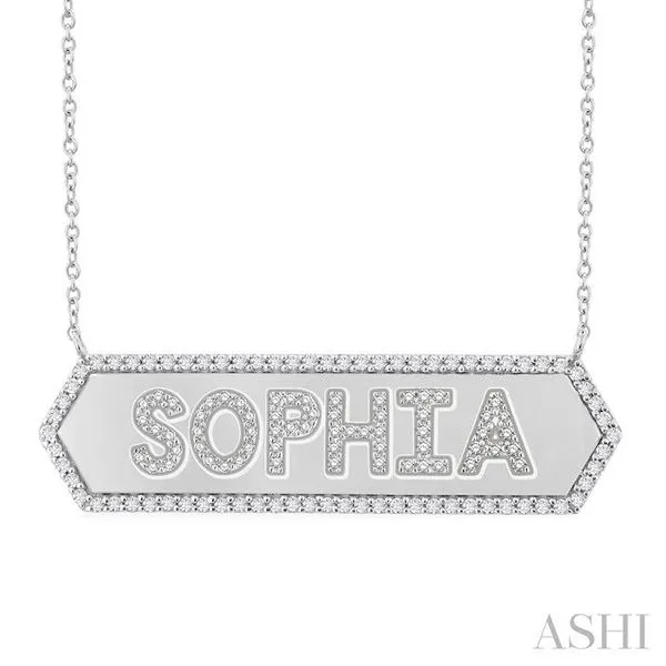 1/2 Ctw 'SOPHIA' Nameplate Single Cut Diamond Necklace in 10K White Gold Hart's Jewelers Grants Pass, OR