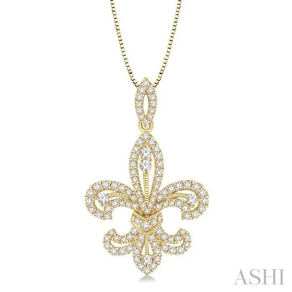 7/8 Ctw Round Cut Diamond Fleur De Lis Diamond Pendant in 14K Yellow Gold with Chain Hart's Jewelers Grants Pass, OR