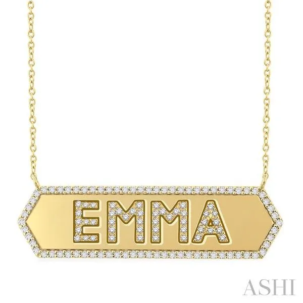 1/2 Ctw 'EMMA' NamePlate Single Cut Diamond Necklace in 10K Yellow Gold Hart's Jewelers Grants Pass, OR