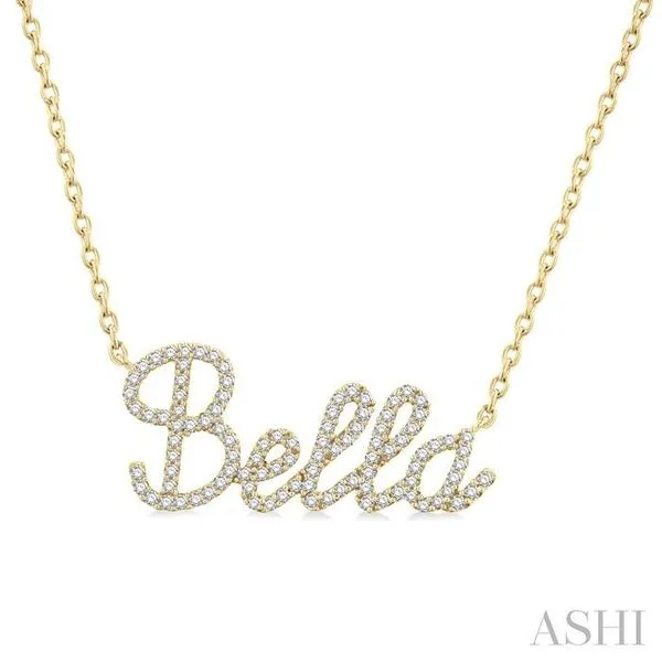 1/4 Ctw 'Bella' Script Name Round Cut Diamond Necklace in 10K Yellow Gold Hart's Jewelers Grants Pass, OR
