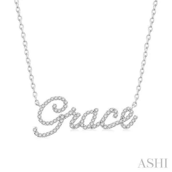 1/5 Ctw 'Grace' Script Name Round Cut Diamond Necklace in 10K White Gold Hart's Jewelers Grants Pass, OR